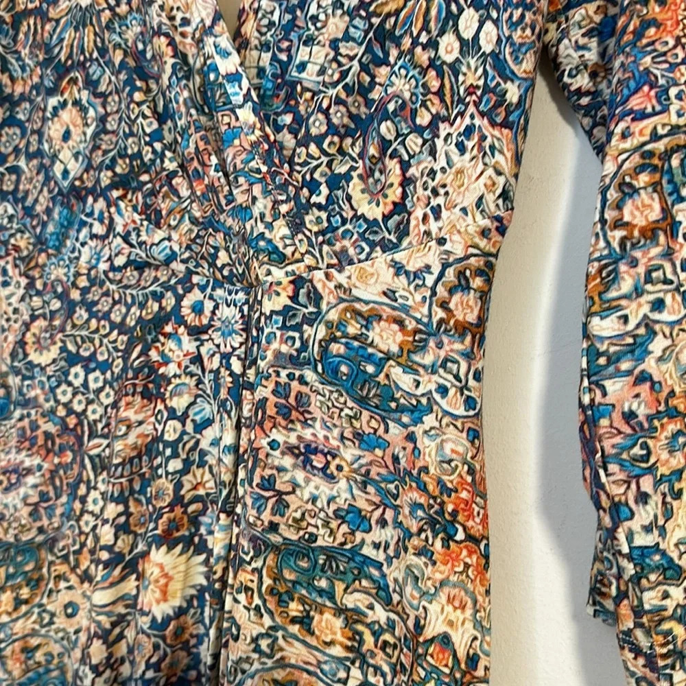 Peruvian Connection wrap long sleeve viscose fall dress floral cottagecore - Picture 4 of 5